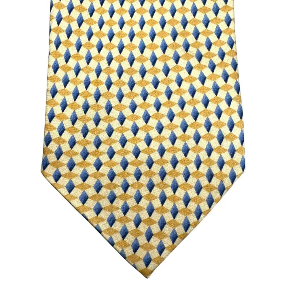 Bill Blass Vintage 100% Silk Dress Tie Yellow‎ Geometric Weave Pattern 60
